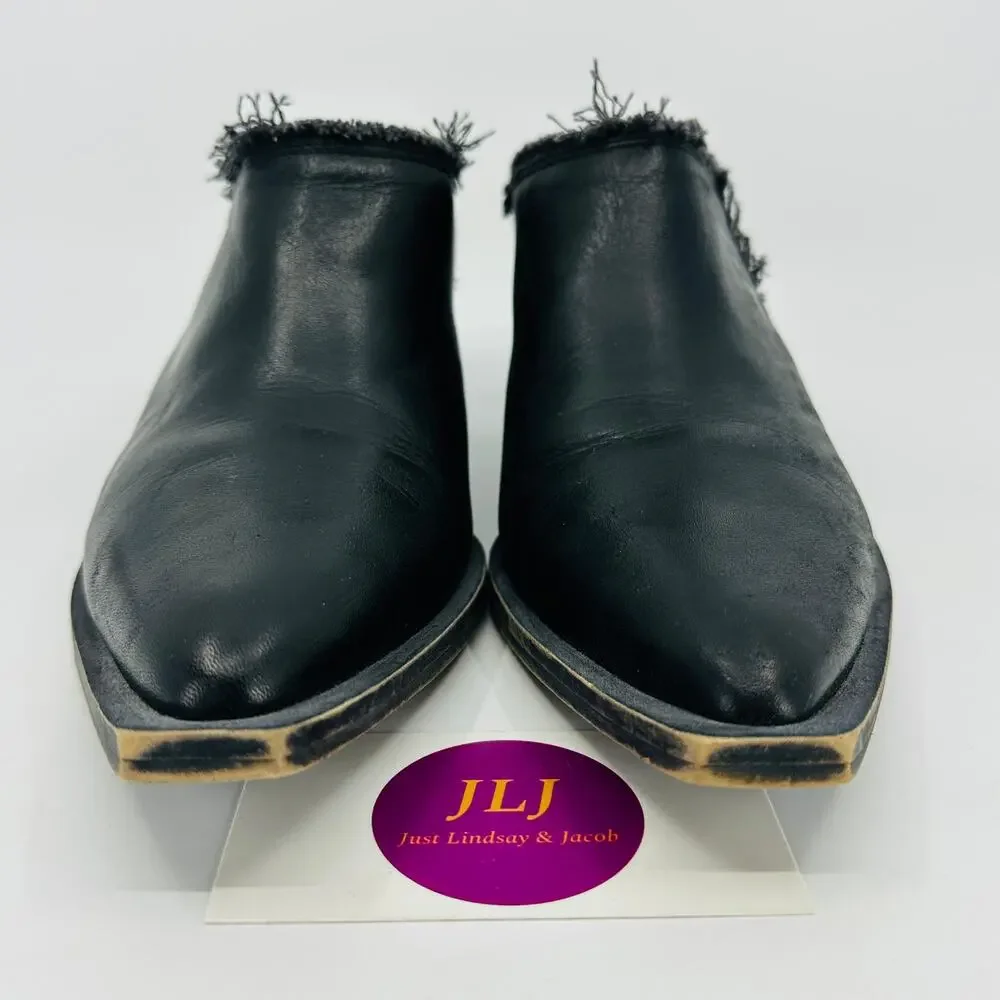 Free People Women's Wild Thing Black Leather Point Toe Mules Size 39 EU/ 8.5 US